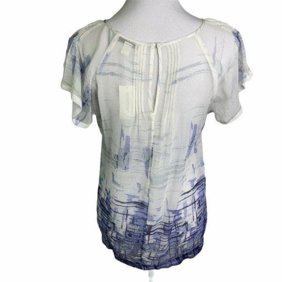 Banana Republic Silk Blue Print Scoop Neck Top - Picture 8 of 10